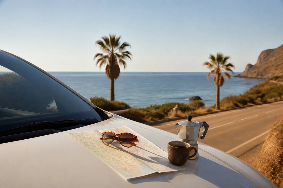Auto onderweg langs de kust met vakantie-inspiratie
