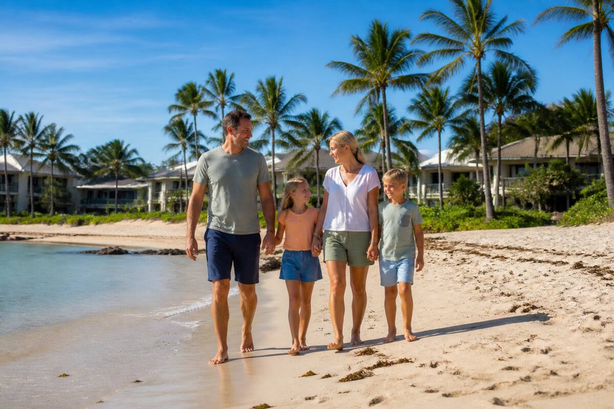 Gezin dat ontspant op een strand tijdens een vakantie